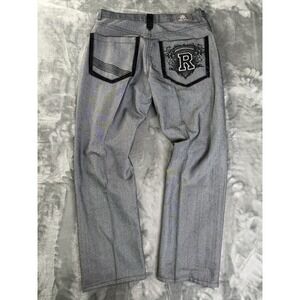 Red Ape Baggy Straight Fit Wide Leg Embroidered Black Jeans Y2K Skate 36x30.5